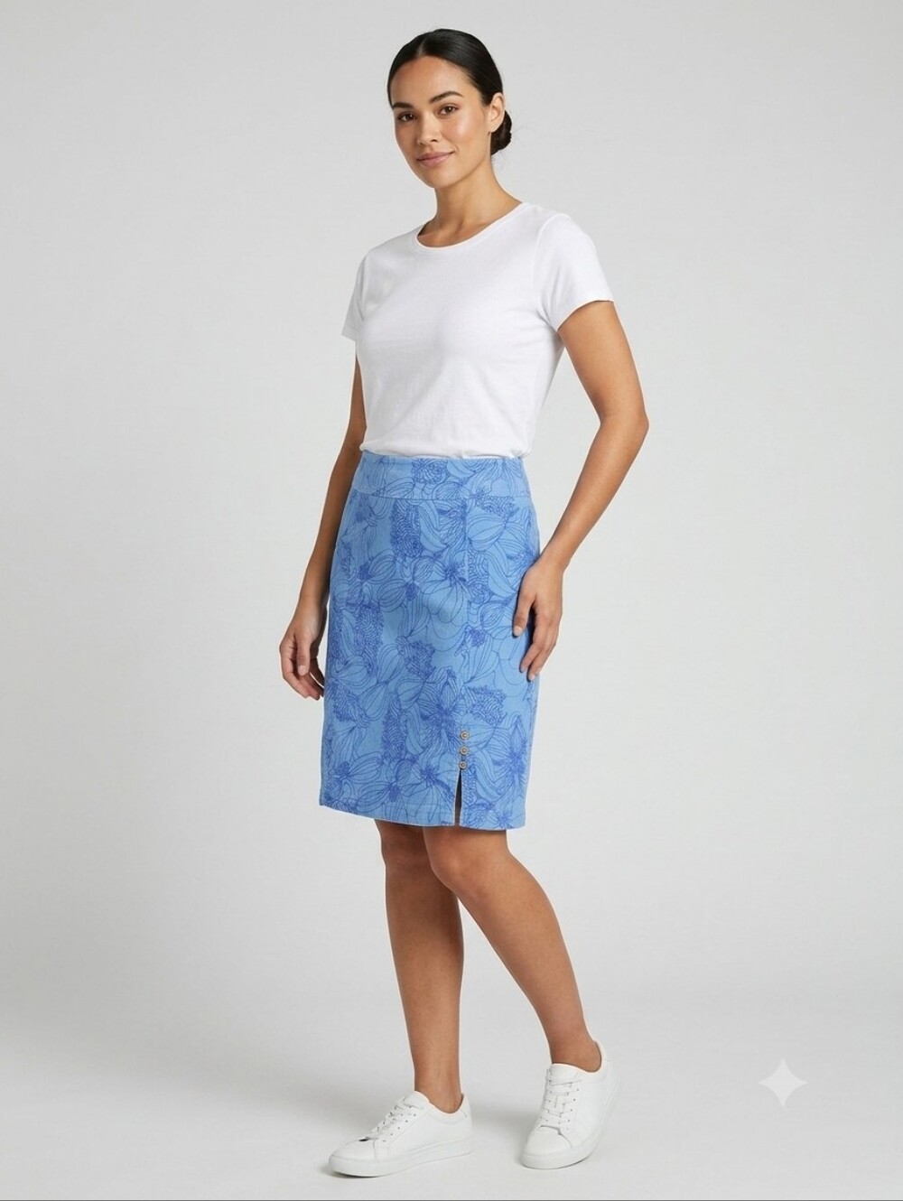 Royal Robbins Blue Floral Organic Cotton Blend Skirt Size 10 Coastal Grandmother